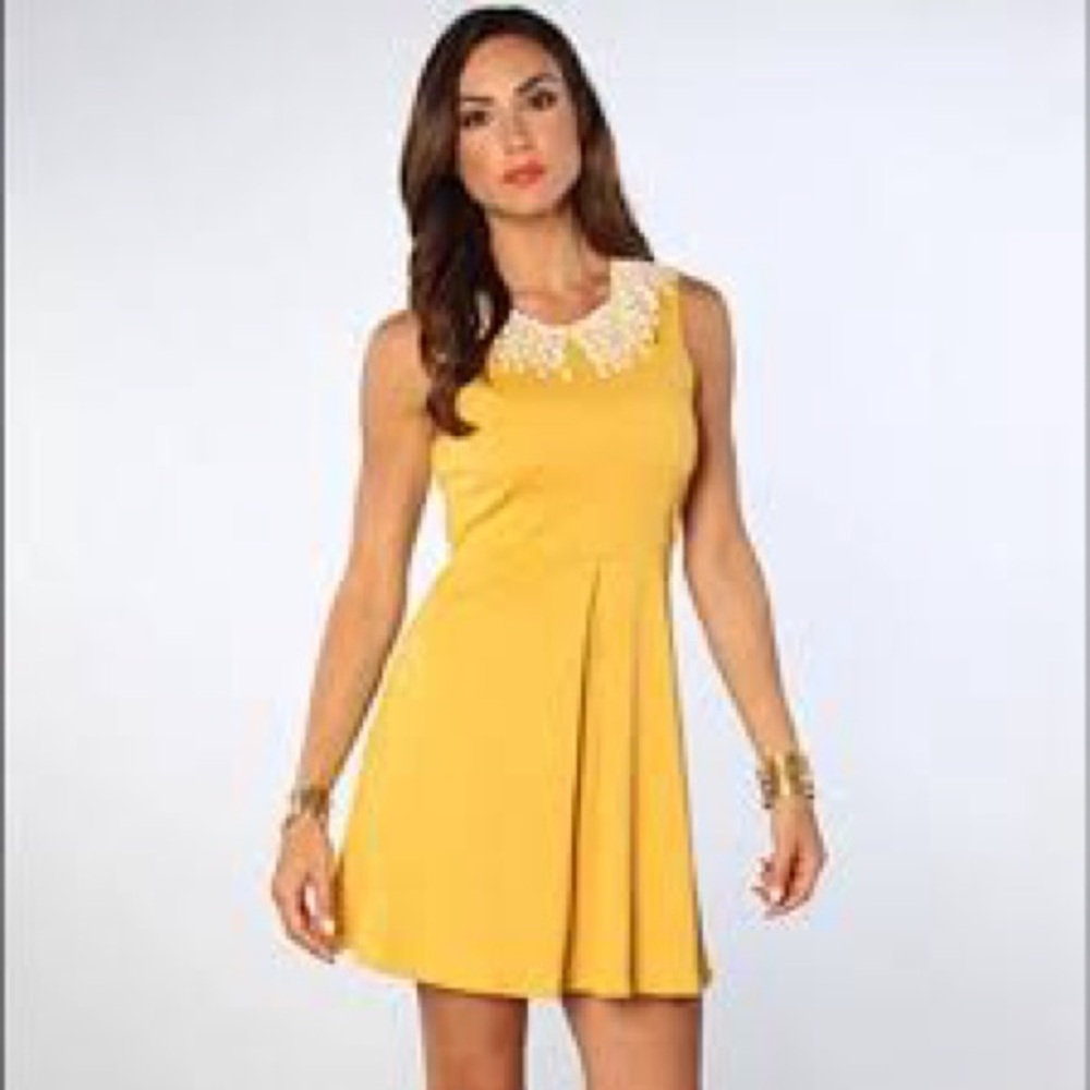 Free People Yellow Lace Collar Mini Dress